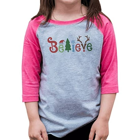 

7 ate 9 Apparel Kids Merry Christmas Shirts - Believe Shirt - Tree & Reindeer - Pink Shirt 18 Months