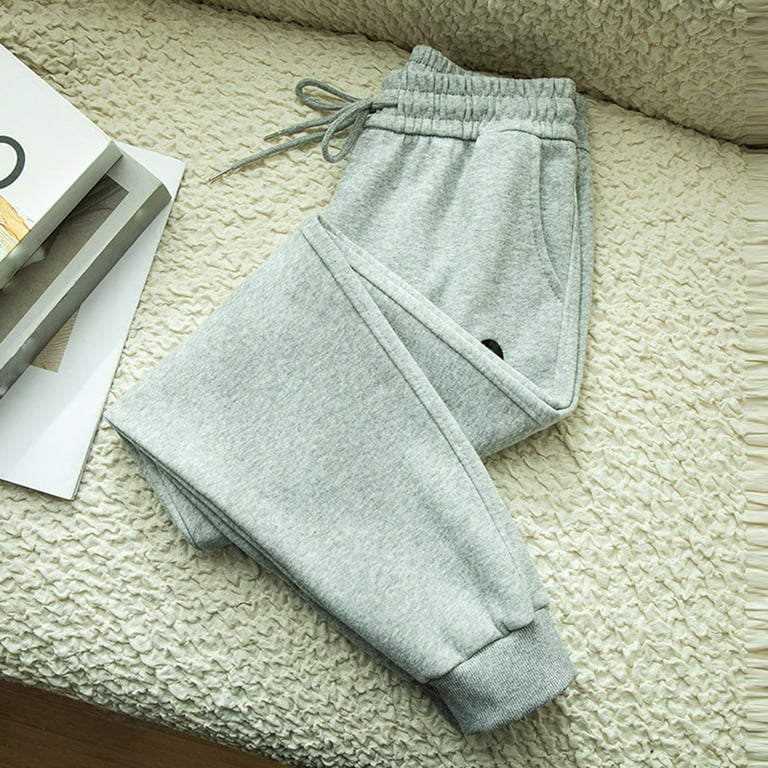 Cotton Fleece Lined Sweatpants for Women with Pockets Drawstring Elastic  Waist Wide Leg Cinch Bottom Jogger Pants (Large, Gray)