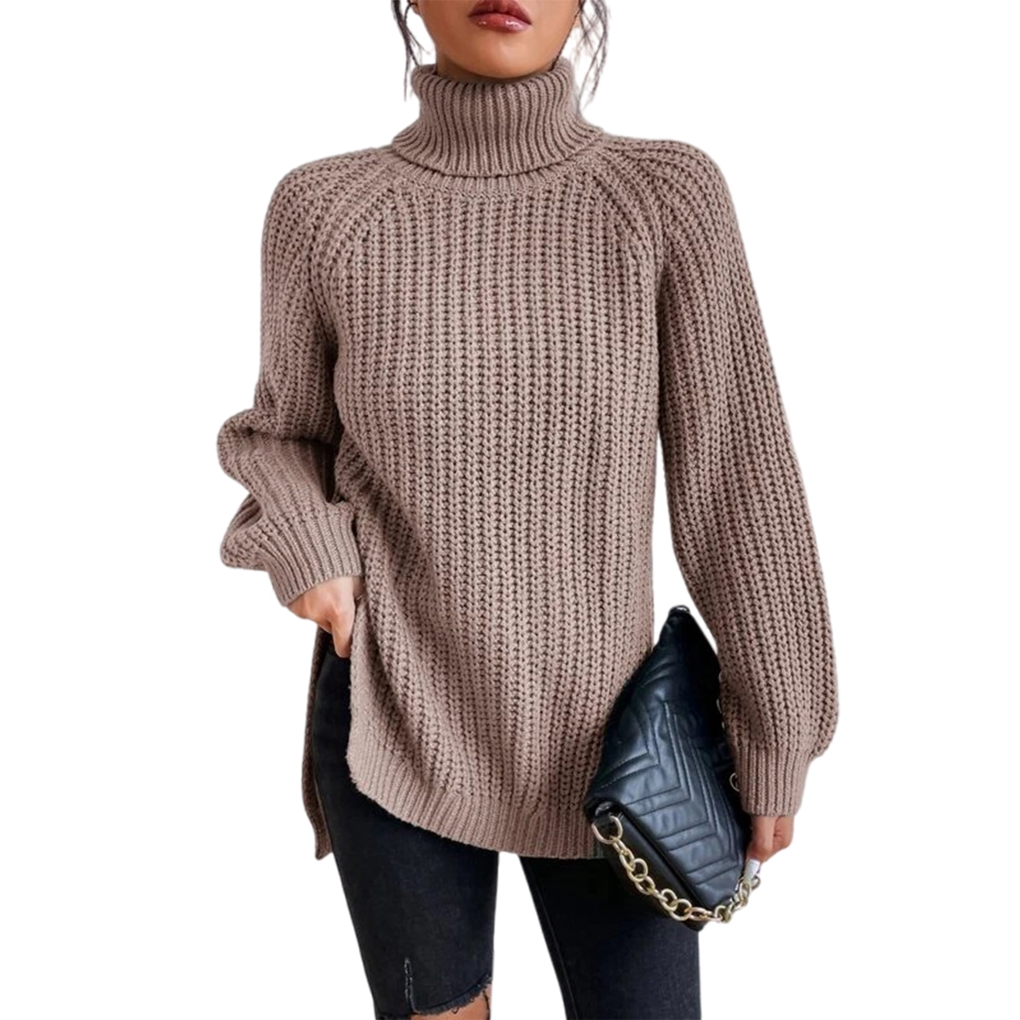 MAWCLOS Women Jumper Tops Long Sleeve Knitted Sweaters Turtleneck