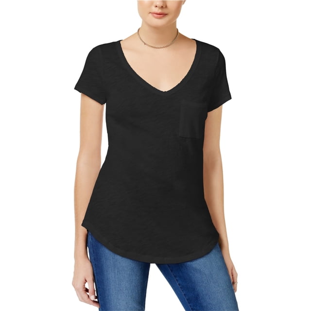 maison Jules - Camiseta básica con bolsillo para mujer, color negro, grande