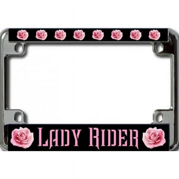 Pink Rose Lady Rider Motorcycle License Plate Frame
