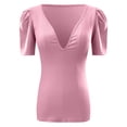 thumbnail image 6 of Sngxgn Women's Casual Short Sleeve T Shirts Ribbed V Neck Loose Fit Tee Summer Tunic Tops(Pink,M), 6 of 7