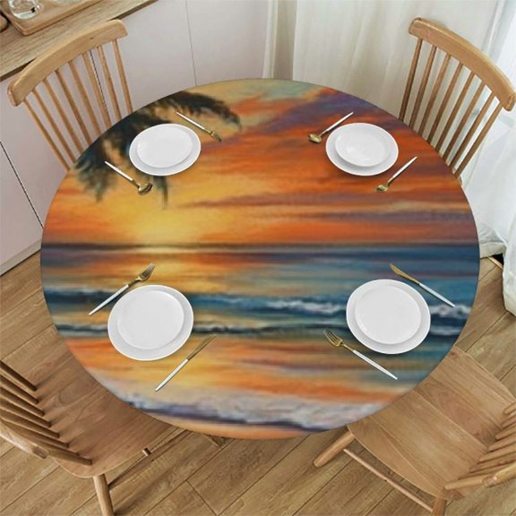 Fitted Tablecloth with Elastic Edge Waterproof Round Table Cover for Patio Table Outdoor Tablecloth - Sunset Hammock