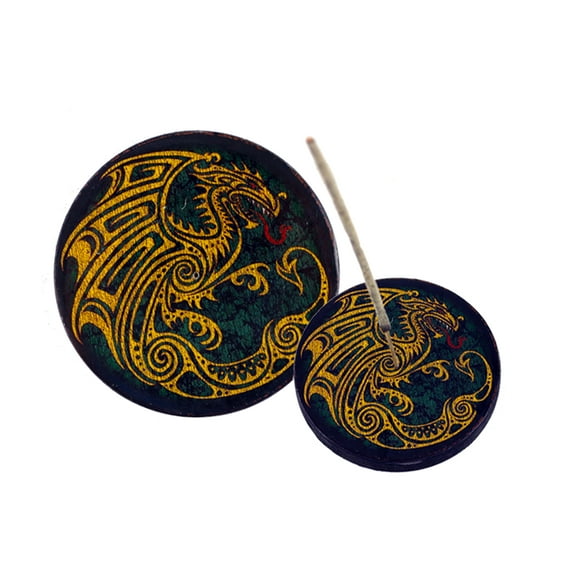 Dragon Round Wooden Ash Catcher Incense Stick Holder Stand 4"