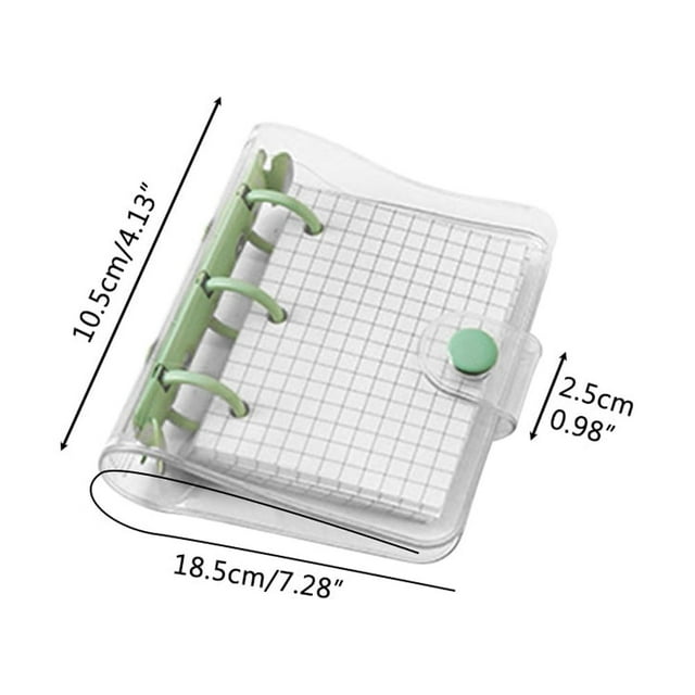 Mini carpeta transparente de 3 anillas con página interior de rejilla y bolsillos para carpetas Mini carpeta de cuaderno de hojas sueltas Cubierta de carpeta de PVC transparente con botón a presión
