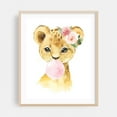 thumbnail image 2 of Lion, Jungle Animals, Safari Animals, Bubble Gum, Pink Flowers, Girl Nursery - Illustration Watercolor Animal Floral Whimsical Portrait Unframed Wall Art Print 24 x 30 inches, 2 of 13