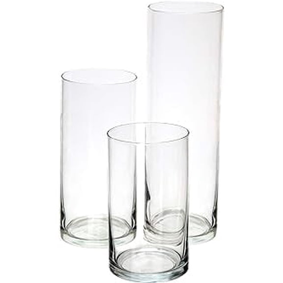 Glass Cylinder Pillar Candle Holders - 3 Set