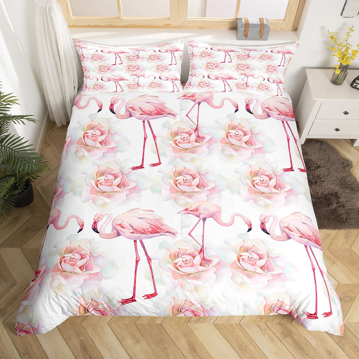 Pink Flamingo Bedding Full Size Flamingo Comforter Cover for Girls