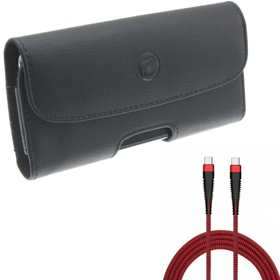 For Google Pixel 7/6 - Case Belt Clip w 10ft PD Cable, Leather Holster Cover, Type-C to USB-C Charger Cord Power for Google Pixel 7/6 Phones