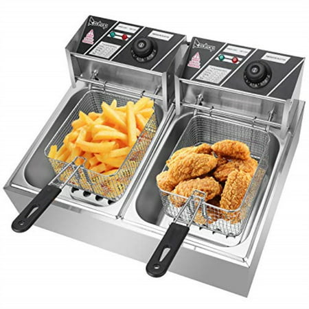 5000W Commercial Deep Fryer, 12L Electric Dual Tank Deep Fryer, Countertop Double Basket And Heavy duty Stainless Steel Electric Deep Fryer, Restaurant Home Fries Chicken French Fry Kitchen 2 Tank
