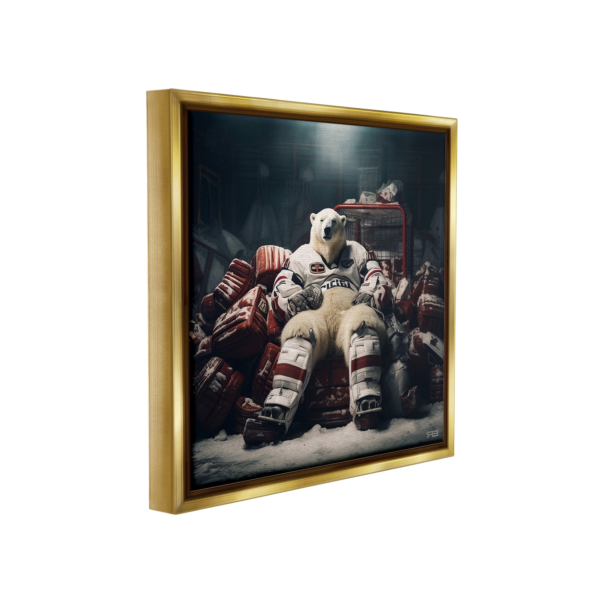 Stupell Industries Hockey Player Polar Bear Animals & Insects Painting Gold Floater Framed Canvas Art Print Wall Art, 25 x 25