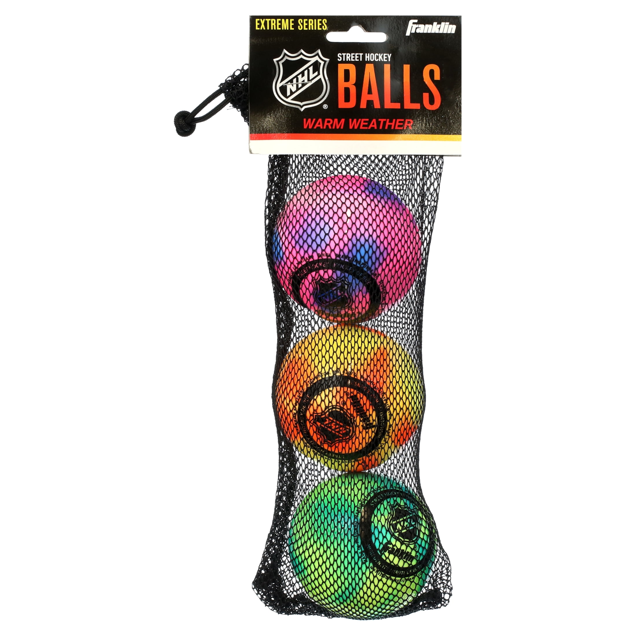 Franklin Sports NHL Street Hockey Balls, Outdoor Use, Low‑Bounce PVC – Multi‑Color, 3‑Pack