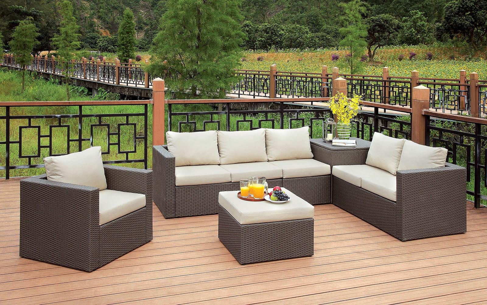Brown Wicker Patio Sectional w/Ottoman & Storage Set Furniture of