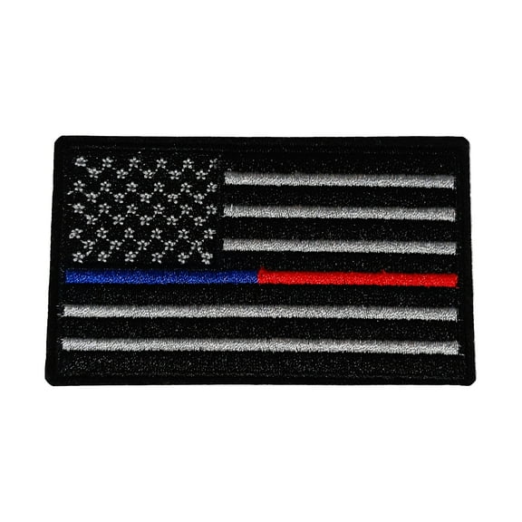 US Flag Blue & Red Line Embroidered Patch Iron/Sew-On Applique Biker Emblem