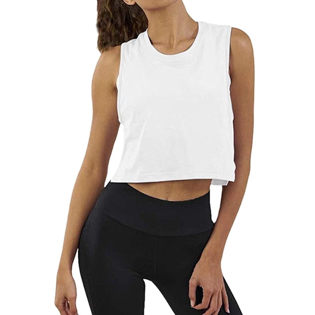Femmes Mignon Sport Crop Tops Entraînement Réservoir Recadrée Chemises Vêtements de Sport de Gym