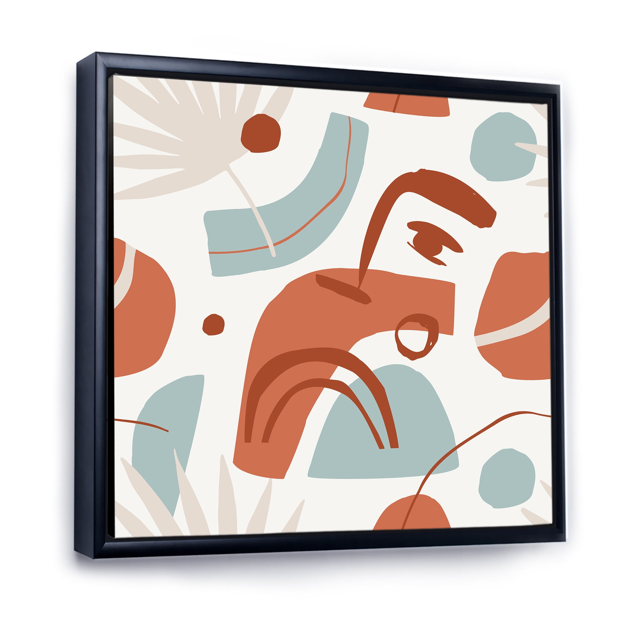 Designart 'Tropical Palm Leaves With Geometrical Shapes' Modern Framed Canvas Wall Art Print