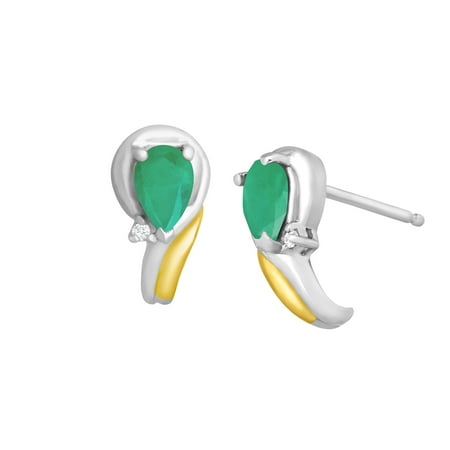 Duet 3/4 ct Natural Emerald Hoop Earrings with Diamonds in Sterling Silver & 14kt Gold
