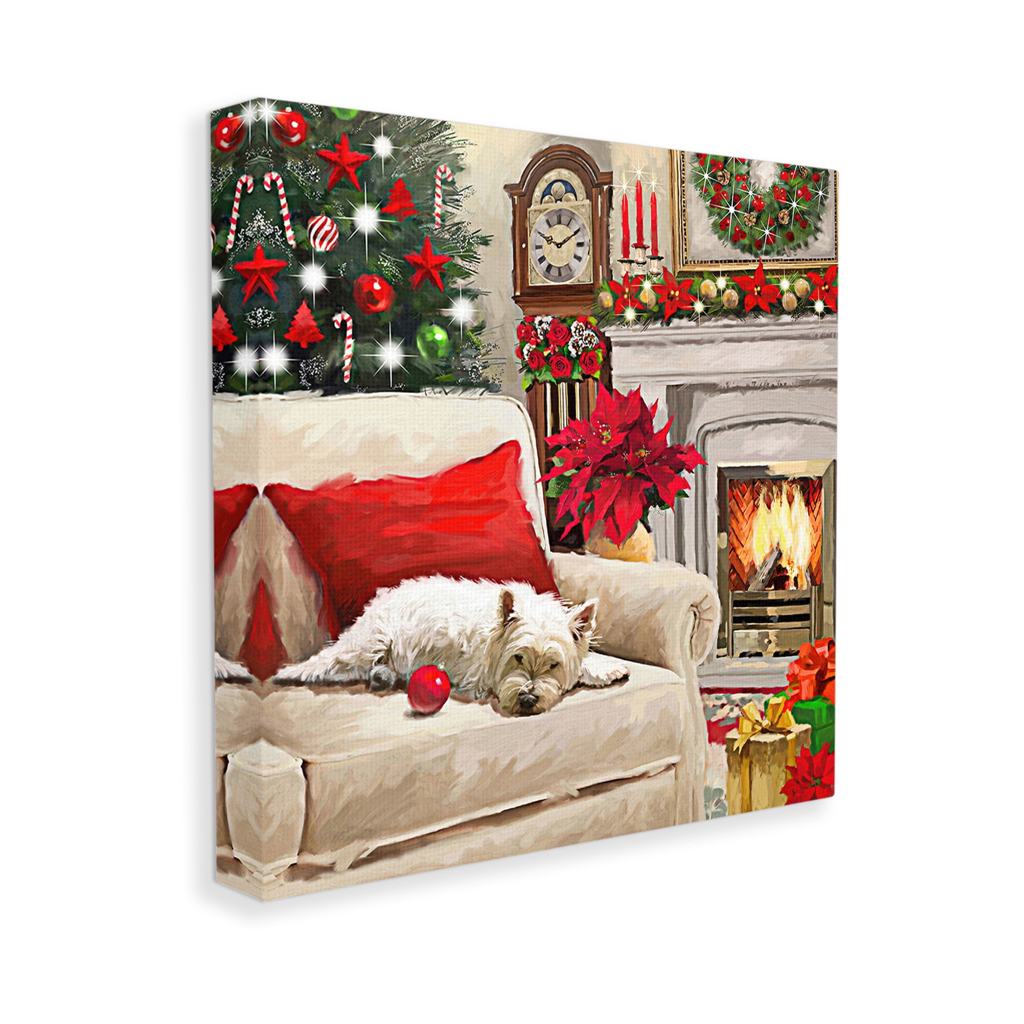 Stupell Industries Cozy Dog by Holiday Mantle Holiday Painting Gallery Wrapped Canvas Art Print Wall Art, 30 x 30