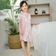 thumbnail image 2 of FYDUU Girls Silk Nightgown Toddler Girls Short Sleeve Button Down Nightshirt Sleepwear Night Dress Home Party Dresses Kids Soft Nightgown For 3-4 Years, 2 of 7