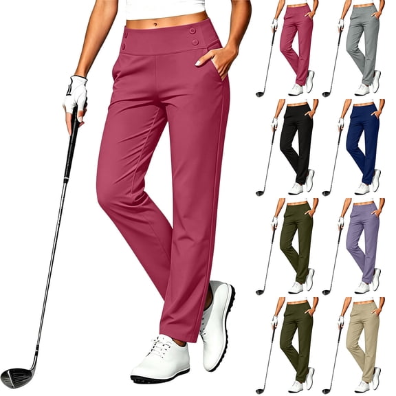 Quick Dry Straight Golf Pants for Women High Waist Stretch Soft Athletic Trousers with Pockets Outdoor Sports Travel Casual Trousers Purple