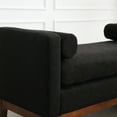 thumbnail image 4 of 53.5"W Upholstered Bench Ottoman with Wood Legs & Bolster Pillows for Bedroom, Living Room, Entryway or End of Bed, Soft Black Fabric Seat, 4 of 6