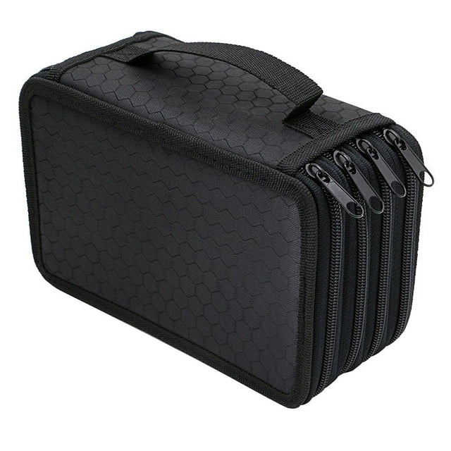 72 Slots Pencil Holder Organizer 4-layer Colored Pencil Case Students Pen Pouch Bag Stationary Box with Zipper for Art School Office Travel (Black)