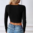 thumbnail image 2 of Women's Button Front Long Sleeve Knit Cropped Cardigan Shrug Sweaters, Sexy Knit Slim Crop Casual Blouse Ribbed Tops for Lady-Medium, 2 of 6