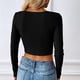 thumbnail image 2 of Suéter tipo cárdigan corto de punto de manga larga con botones en la parte delantera para mujer, blusa informal ajustada de punto sexy con canalé para mujer, 2 of 6