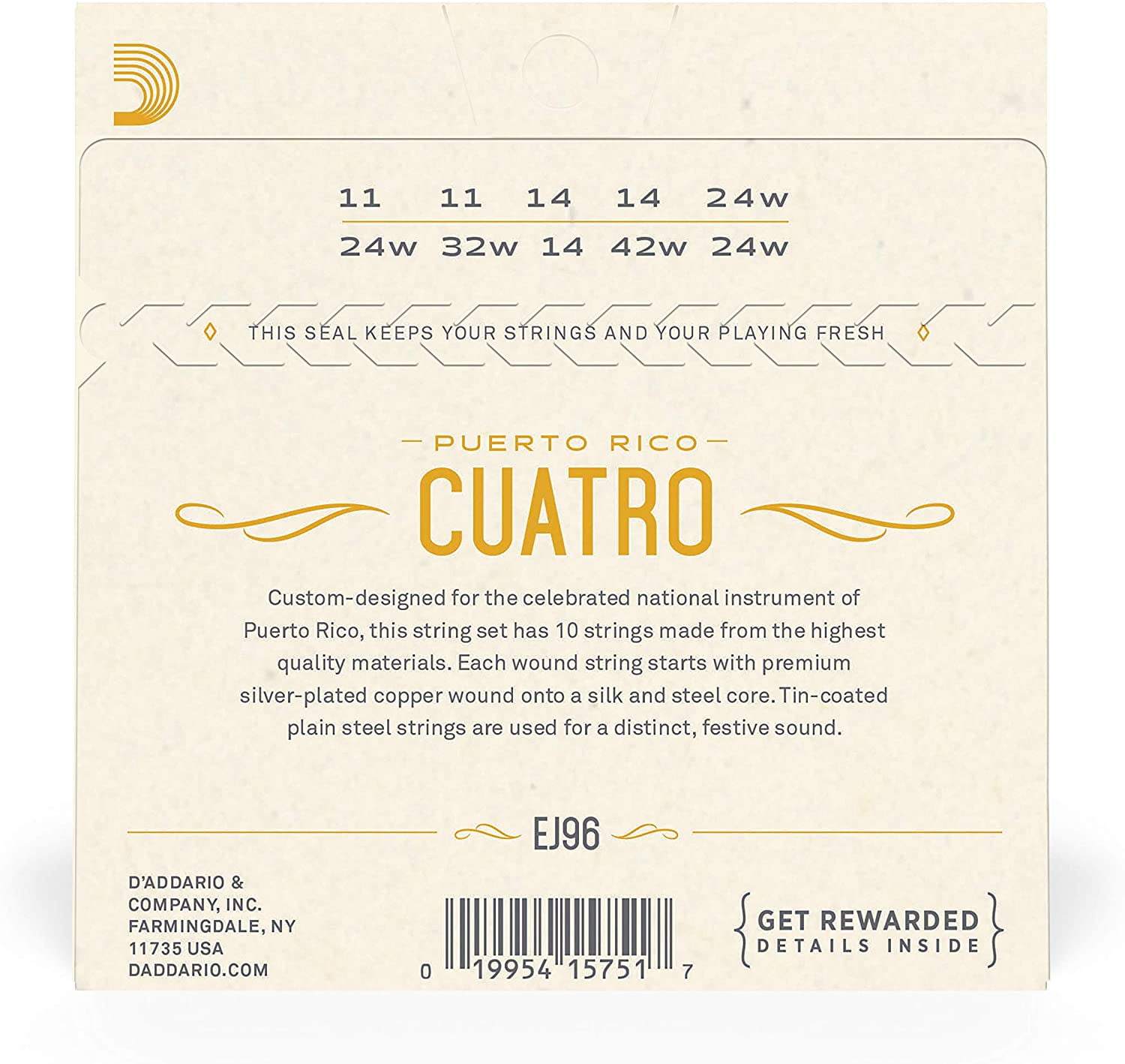 D'Addario EJ96 Cuatro-Puerto Rico Strings
