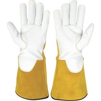 Klutch Cut-Resistant Goatskin/Cowhide TIG Welding Gloves, Single Pair, Gold/White, Medium