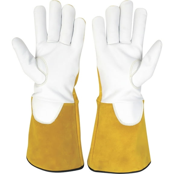 Klutch Cut-Resistant Goatskin/Cowhide TIG Welding Gloves, Single Pair, Gold/White, Medium