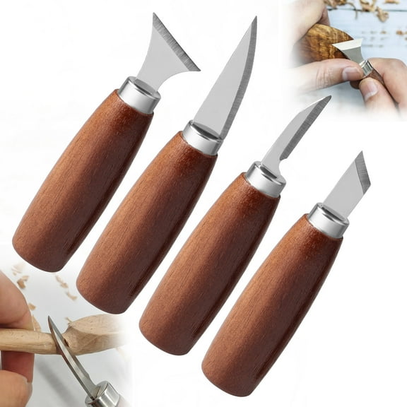 TSV 4Pcs Whittling Knife Kit, Wood Carving Knife Set with Trimming Knife, Multipurpose Knife, Small & Large Spatula for Fine Wood Chip Carving and Detail Cutting