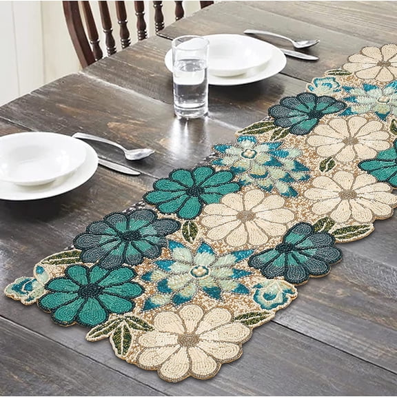 Infinity Beaded Table Runner  - Decorative Handmade Elegant Glimmer Embroidered Table Décor for Christmas, Thanksgiving, Family Gatherings, Wedding & Dinner Parties