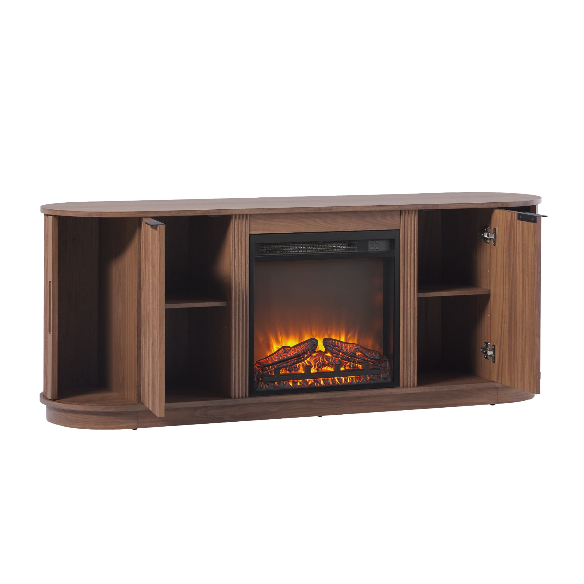 Walker Edison Modern Reeded 60” Fireplace TV Stand - Mocha