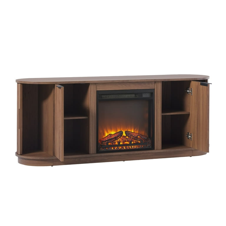 Walker Edison Modern Reeded 60” Fireplace TV Stand - Mocha