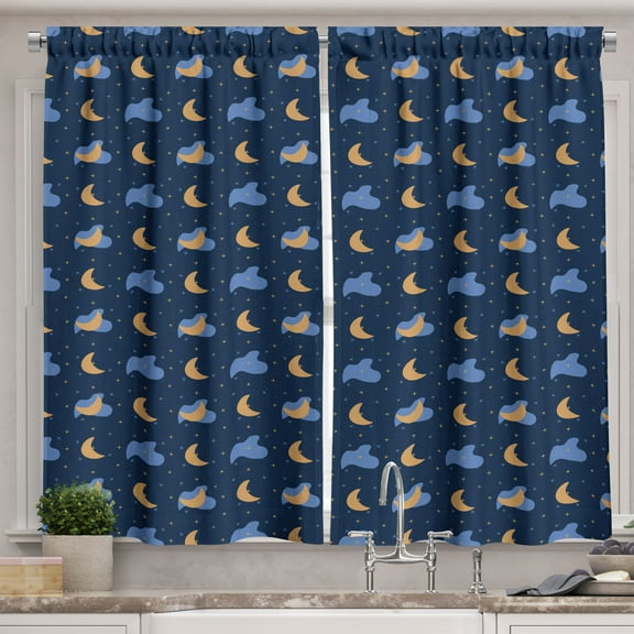 Ambesonne Night Sky Kitchen Curtains, Repetitive Moon Star Art, 55"x36", Sand Brown and Dark Blue