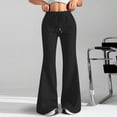 thumbnail image 2 of WTOBBY Ladies Fashion Loose Drawstring Waist Solid Color Cargo Pants Leisure Flares Casual Wear with Utility Pockets,Black L, 2 of 6