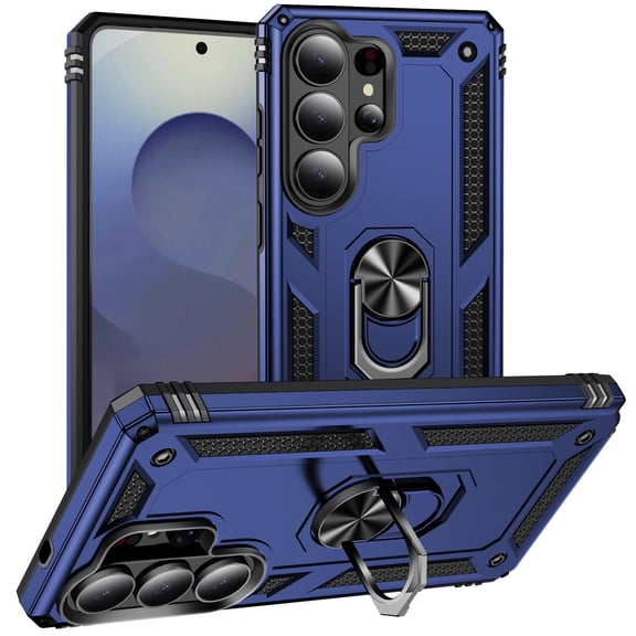 For Samsung Galaxy S26 Ultra Case with Stand,Heavy Duty Shockproof Body Phone Cover Built in Metal Rotated Magnetic Ring Holder Kickstand,Anti-Scratch,Dual Layer Military-Grade Drop protection,Blue