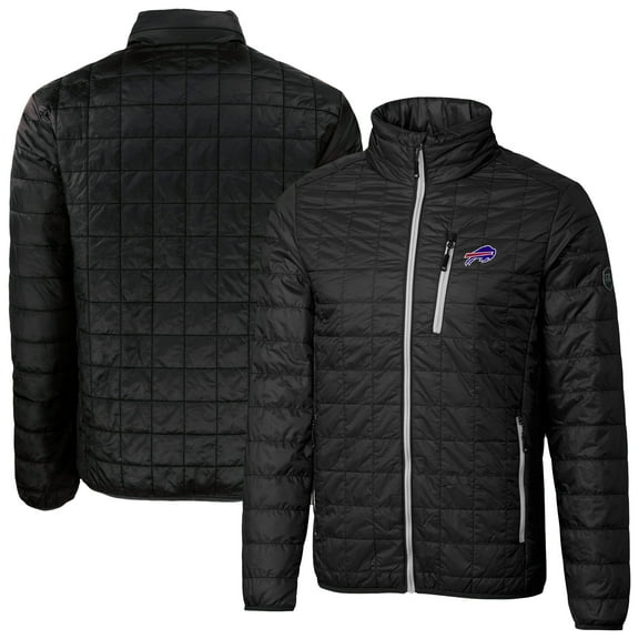 Men's Cutter & Buck Black Buffalo Bills Rainier PrimaLoft Eco Insulated Full-Zip Puffer Jacket