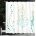 thumbnail image 4 of Ambesonne White Shower Curtain, Feather Peacock Vintage, 69"Wx84"L, Mint Green Yellow, 4 of 5