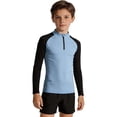 thumbnail image 2 of RMGVDSD Boys Athletic Shirts Kids Quarter Zip Long Sleeve Shirt Color Block Slim Fit Sporty Tops For Training And Running 9-10 Years, 2 of 4