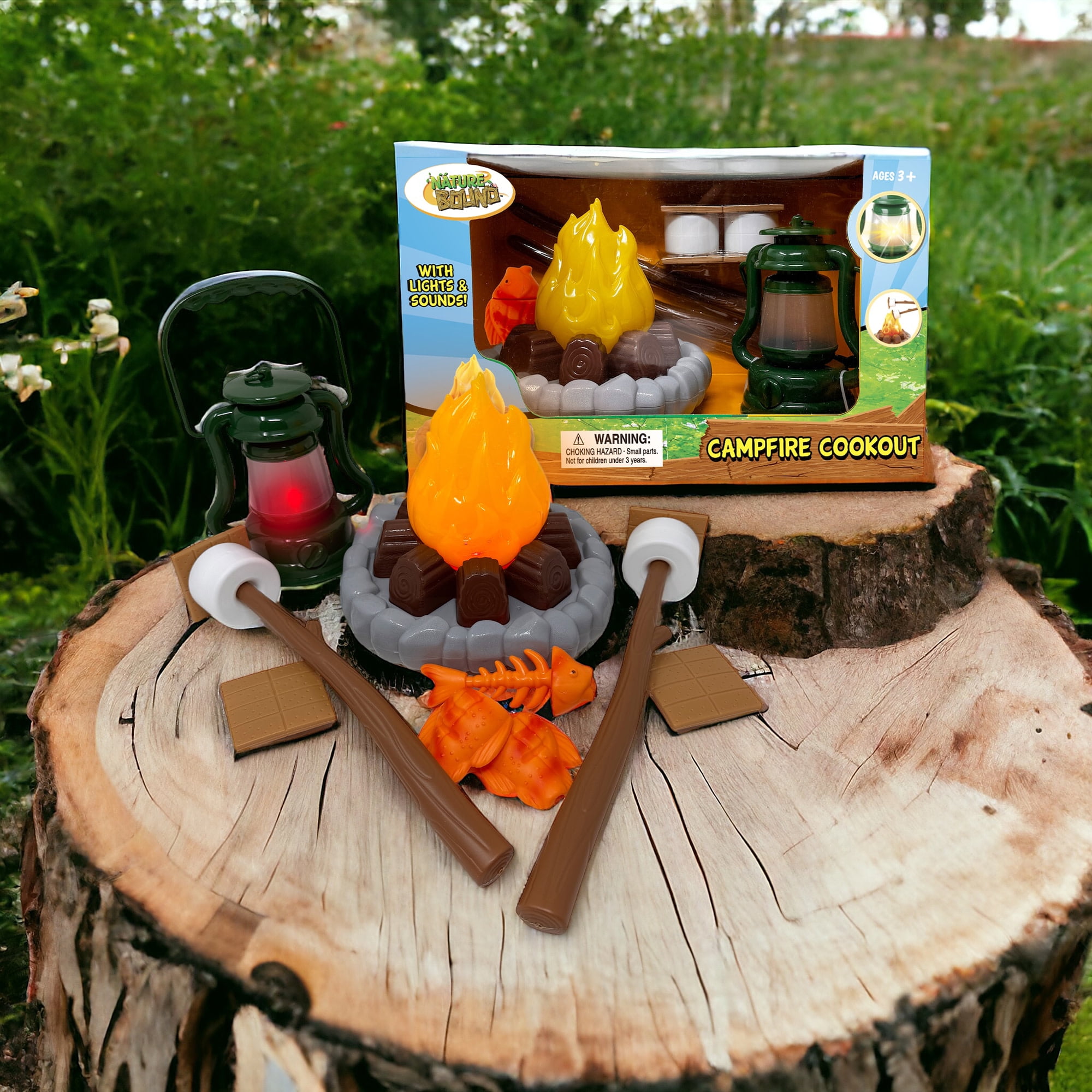 Nature Bound: Campfire Cookout - 13pc Light & Sound Camping Toy Playset, Crackling Campfire, S'mores-Lantern-Fish, In-Outdoor Pretend Play, Kids 3+