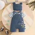 thumbnail image 6 of WUANDIXFA 3Pcs Infant Baby Boy Outfit 3 6 12 18 Months Romper Bodysuit Pants with Hat Fall Clothes,Navy,0-3 Months, 6 of 7