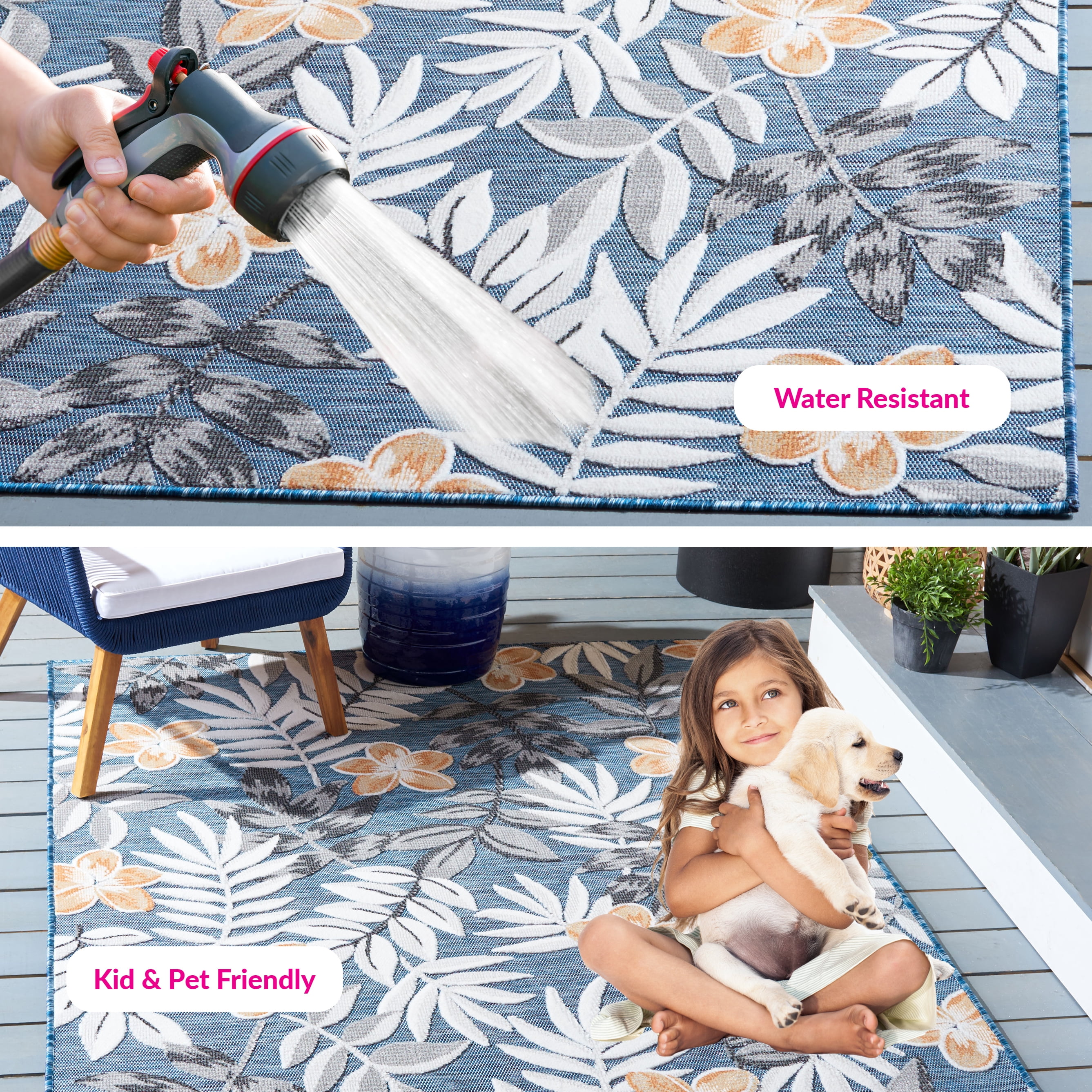 SAFAVIEH Cabana Blazhe Indoor/Outdoor Area Rug, Blue/Grey, 6' x 9'