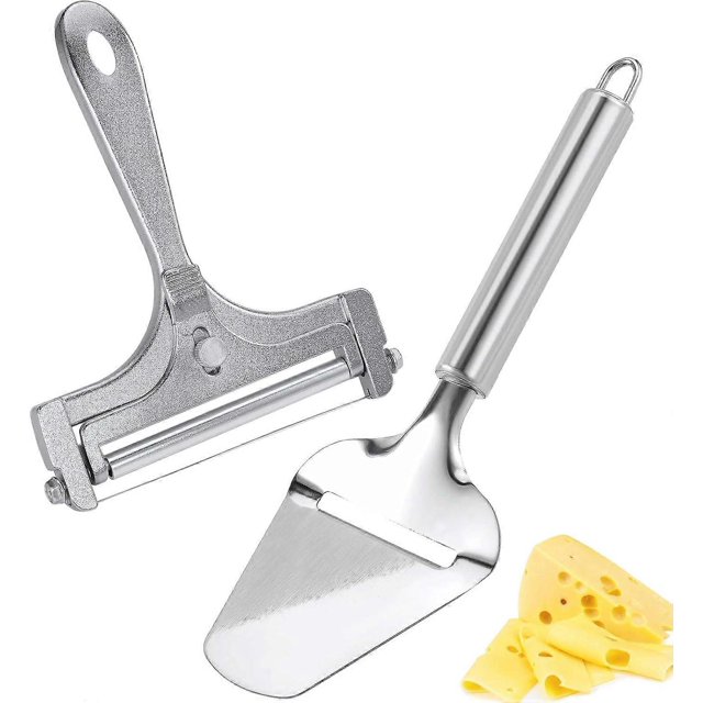 Kit de 2 cortadores de queso, cortador de queso de alambre de acero inoxidable y raspador de queso.