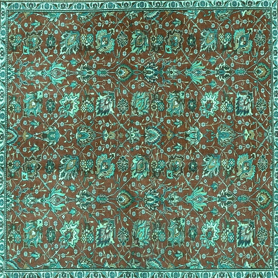 Ahgly Company Machine Washable Indoor Square Persian Turquoise Blue Traditional Area Rugs, 6' Square