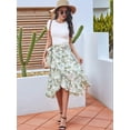 thumbnail image 2 of Women'S Boho Floral Print Wrap Front Self Tie Knot Ruffle Hem Split Midi Skirt Green Flowers XL, 2 of 8