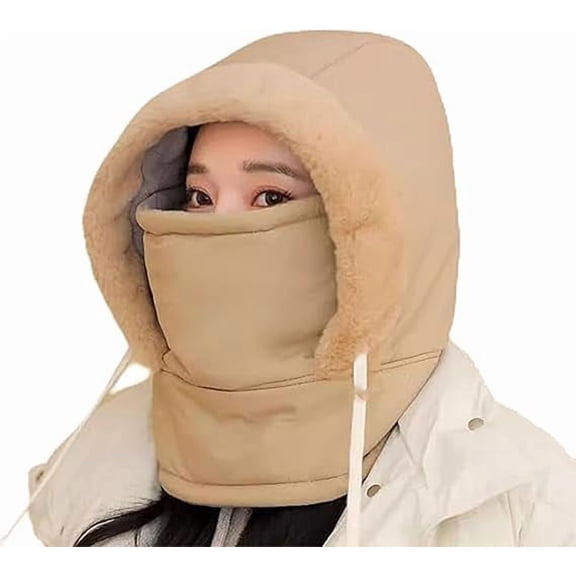 Plush-Lined Thickened Thermal Hat with Face Mask for Men and Women, 4-in-1 Windproof Winter Warm Fleece Ski Mask and Scarf