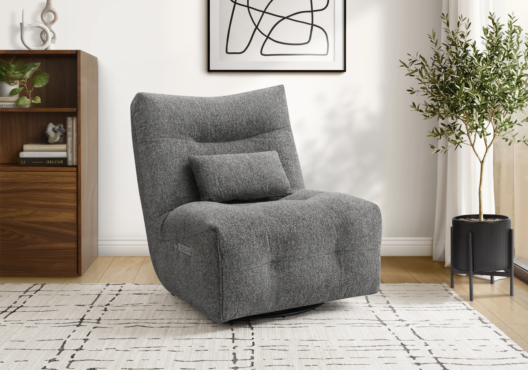 Monarch Specialties - I 8185 Reclining Chair, 35" Wide, Swivel, Glider, Upholstered, Dark Grey Fabric