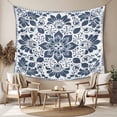 thumbnail image 2 of Blue Floral Large Tapestry for Bedroom Wall Hanging Tapestry, Ethnic Boho Botanical Geometric Art Ceiling Backdrop Tapestries Poster Blanket Wall Decor for Teens Room Living Room Dorm 85" x 90", 2 of 8